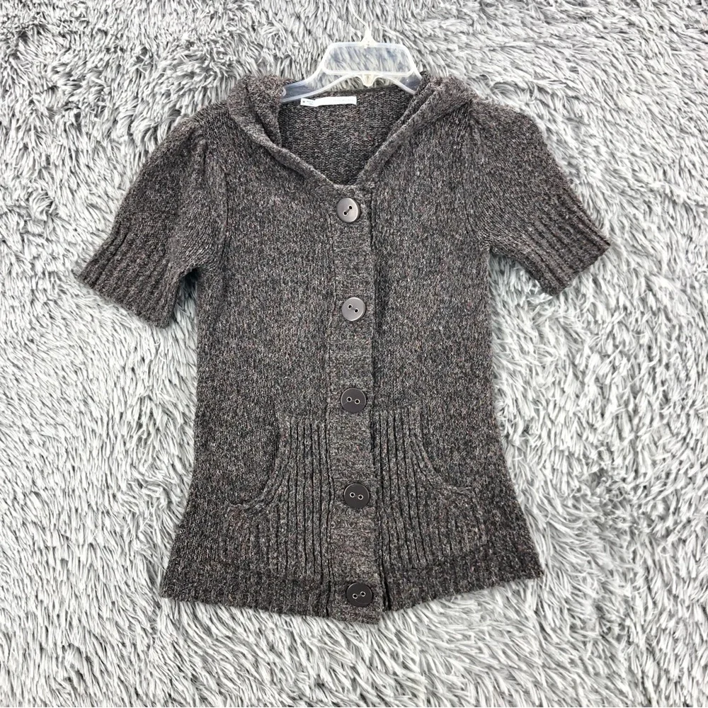 Maurices Sweater Womens Medium Snap Button Hooded Speckled Pockets Cardigan